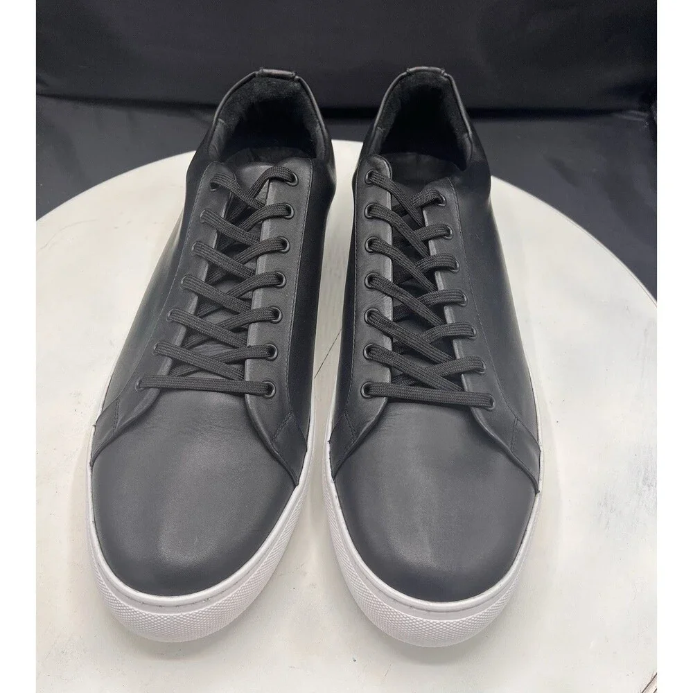 Thursday Men’s Black Leather Lace Up Low Top Sneakers White Sole US 15M NEW NWOB